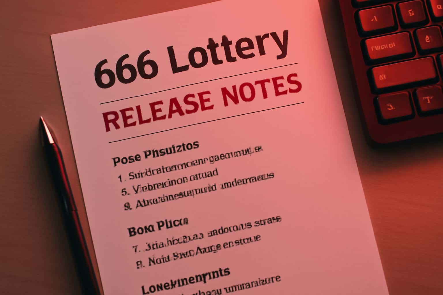 Informational scene illustrating the 666 Lottery Release Notes with prominent text.